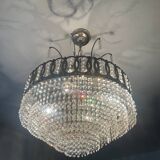 Lustre cascade de pampilles en cristal et bronze argenté