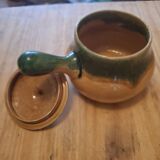 Vintage stoneware mini pot with lid and handle