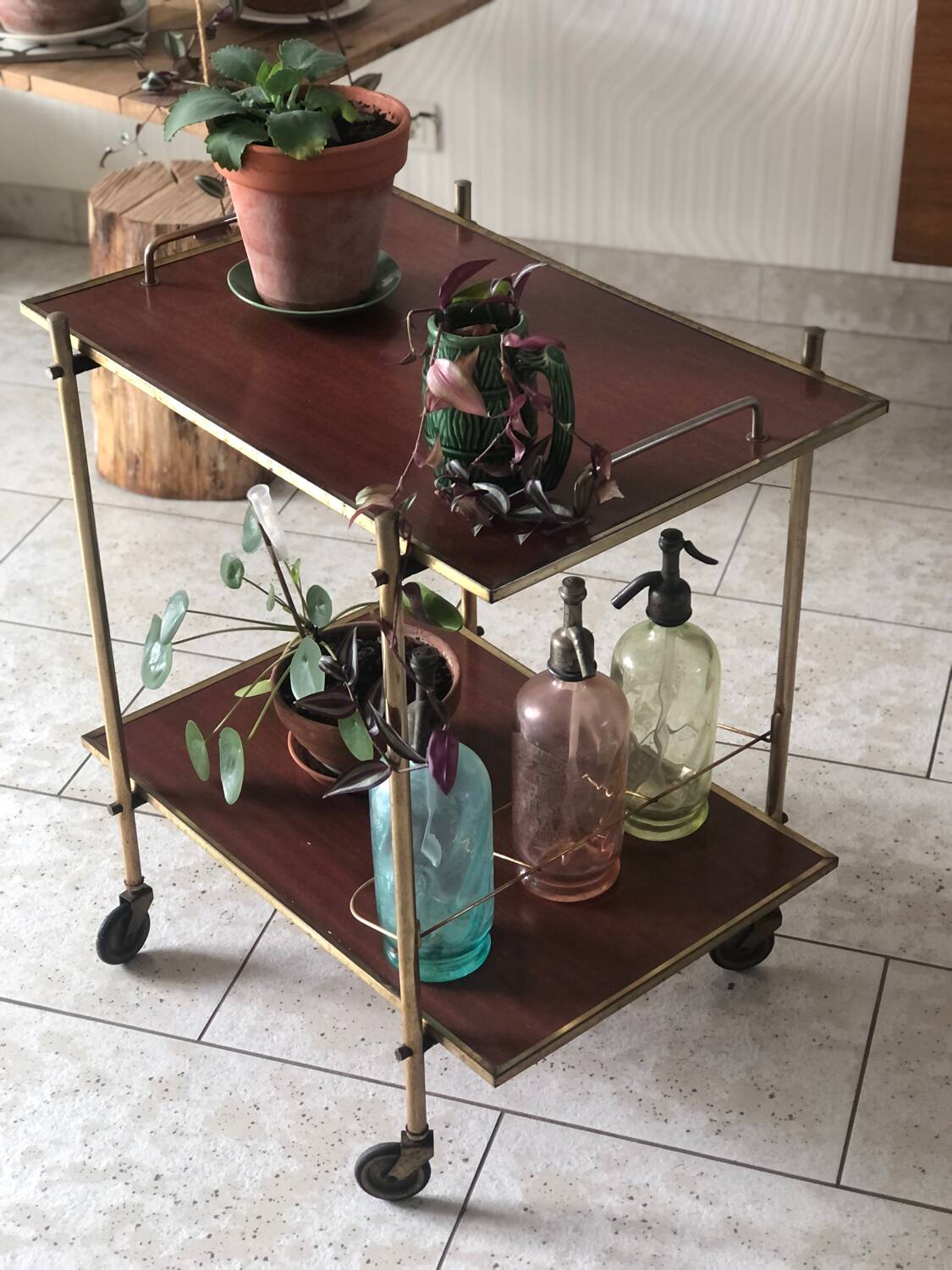 Vintage gold metal serving tray formica style