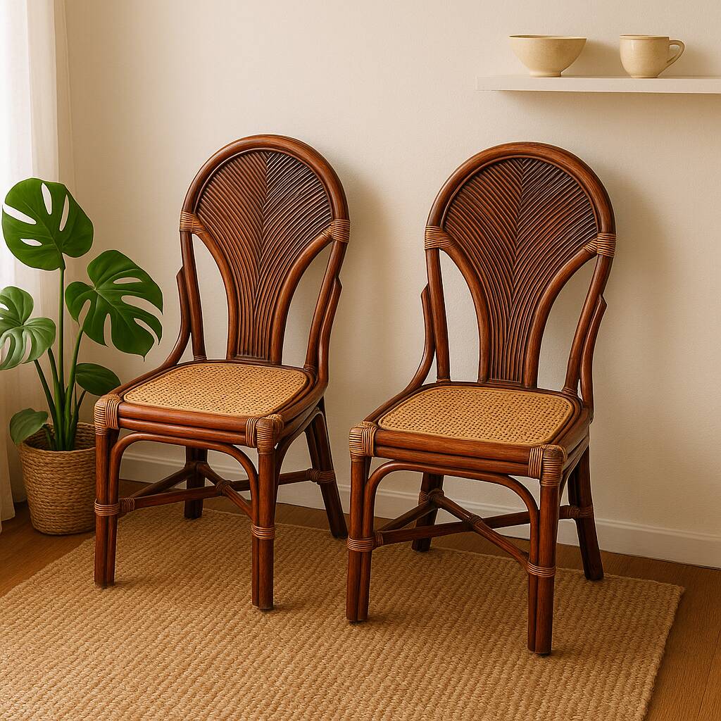 Lot de 2 chaises vintage en rotin avec assise cannage
