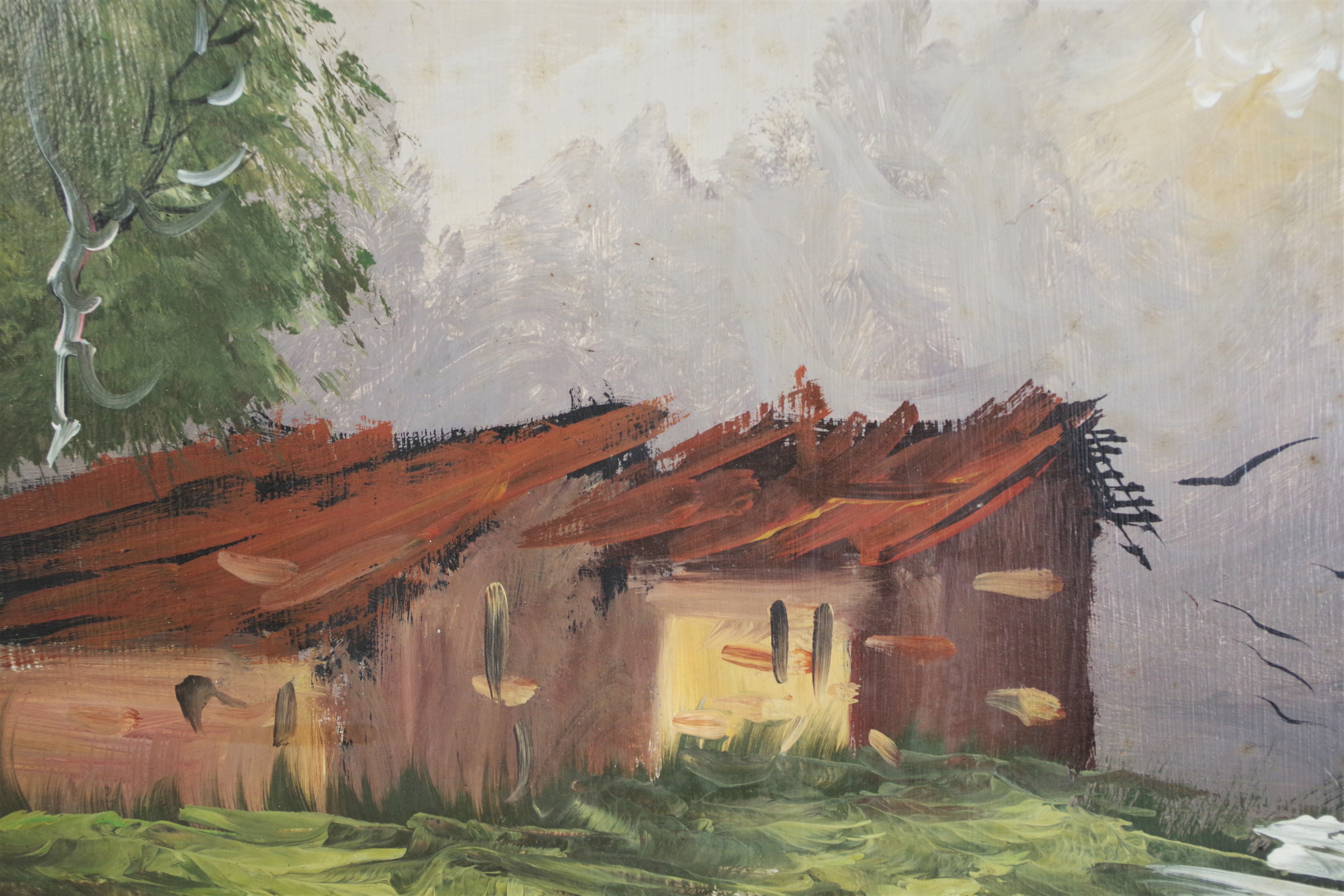 Oil painting on canvas, mountain landscape, Cakv