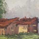 Oil painting on canvas, mountain landscape, Cakv