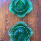 Pair of opaline sweet jars in the shape of a cabbage.