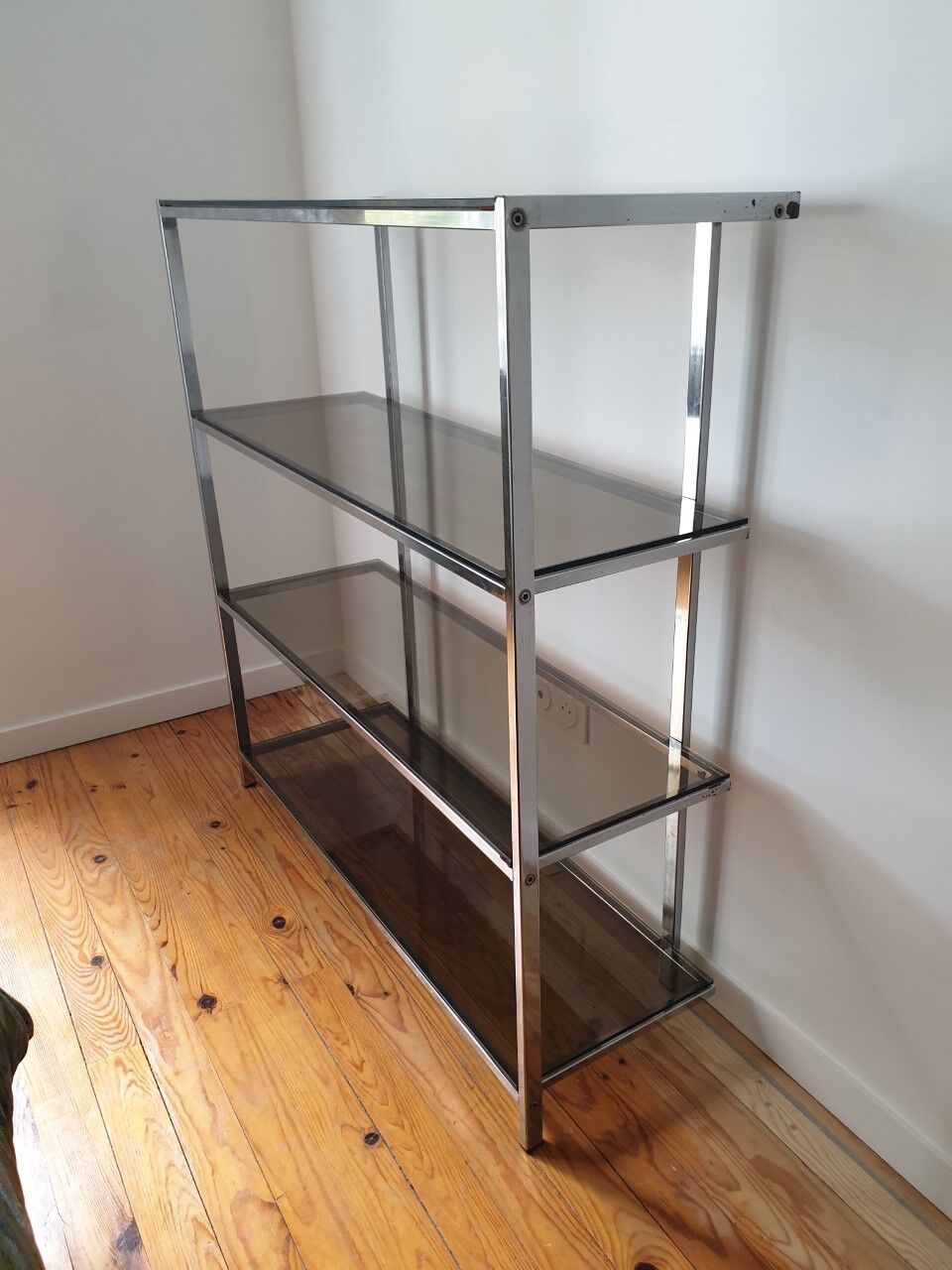 Chrome shelves and smoked glass 70s