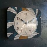 Vintage clock rectangular silent wall clock "Jaz blue white ochre"