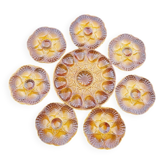Service à huîtres / coquillages en barbotine couleur miel Sarreguemines 1970