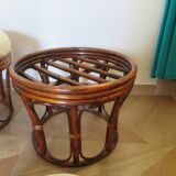 pretty pair of 2 bamboo and rattan stools with cushions - 80s - Vintage - set of 2