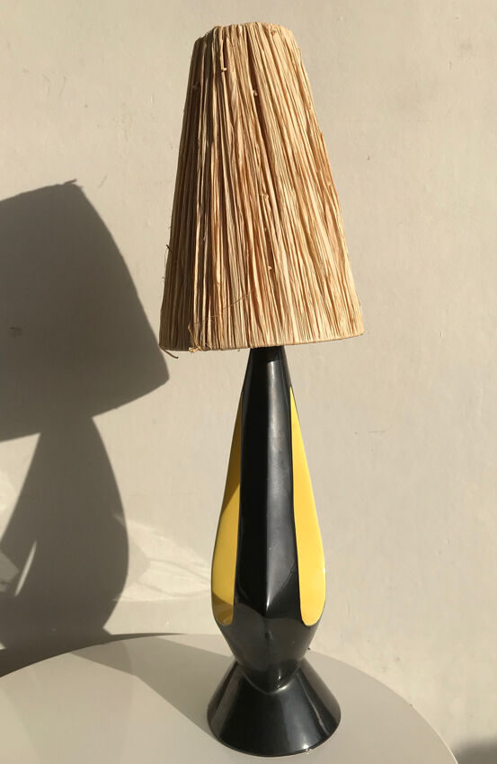 Free-form lamp, black and yellow ceramic - 1950s.