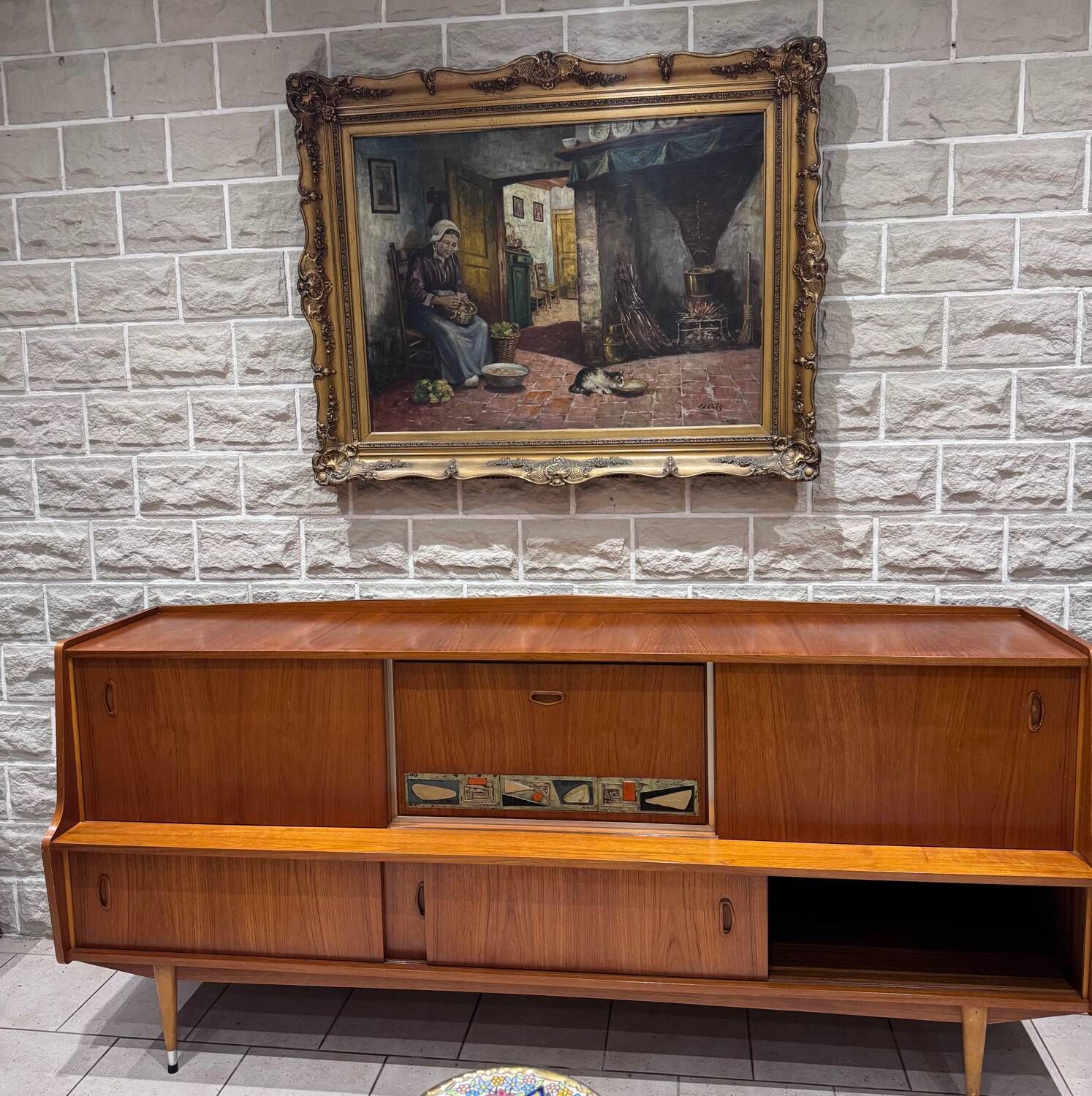 Large Scandinavian teak sideboard with bar, 1960s