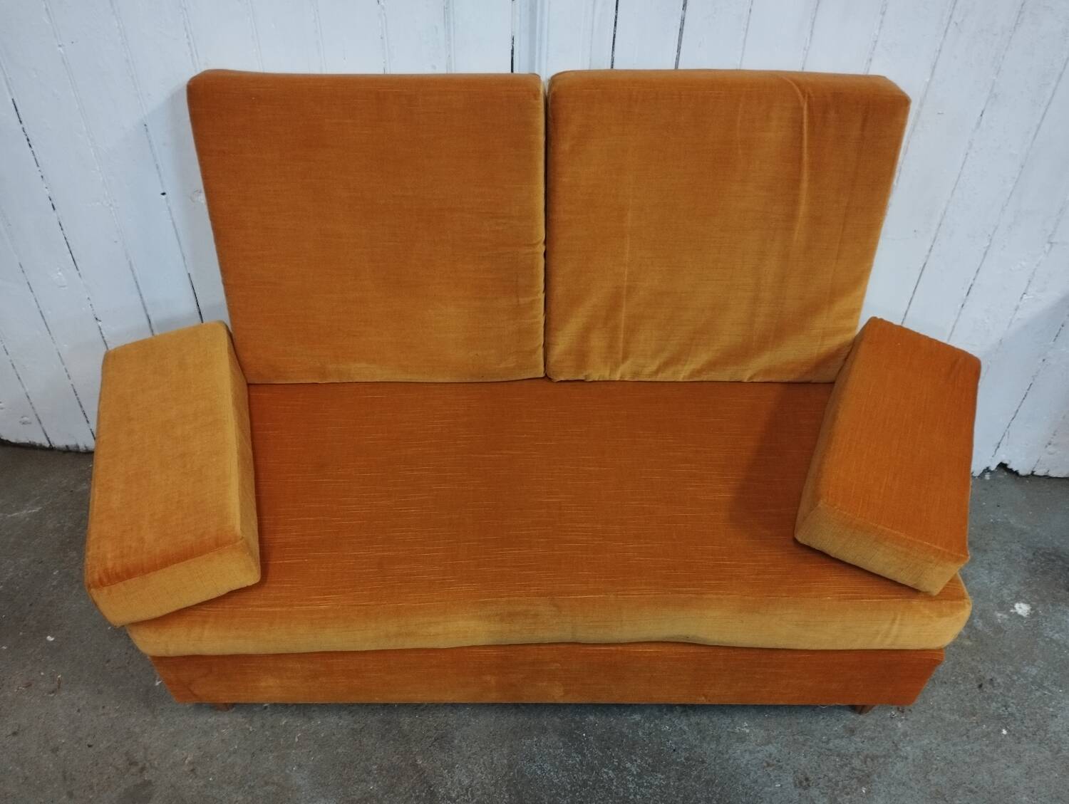Vintage orange velvet bench from the 70s