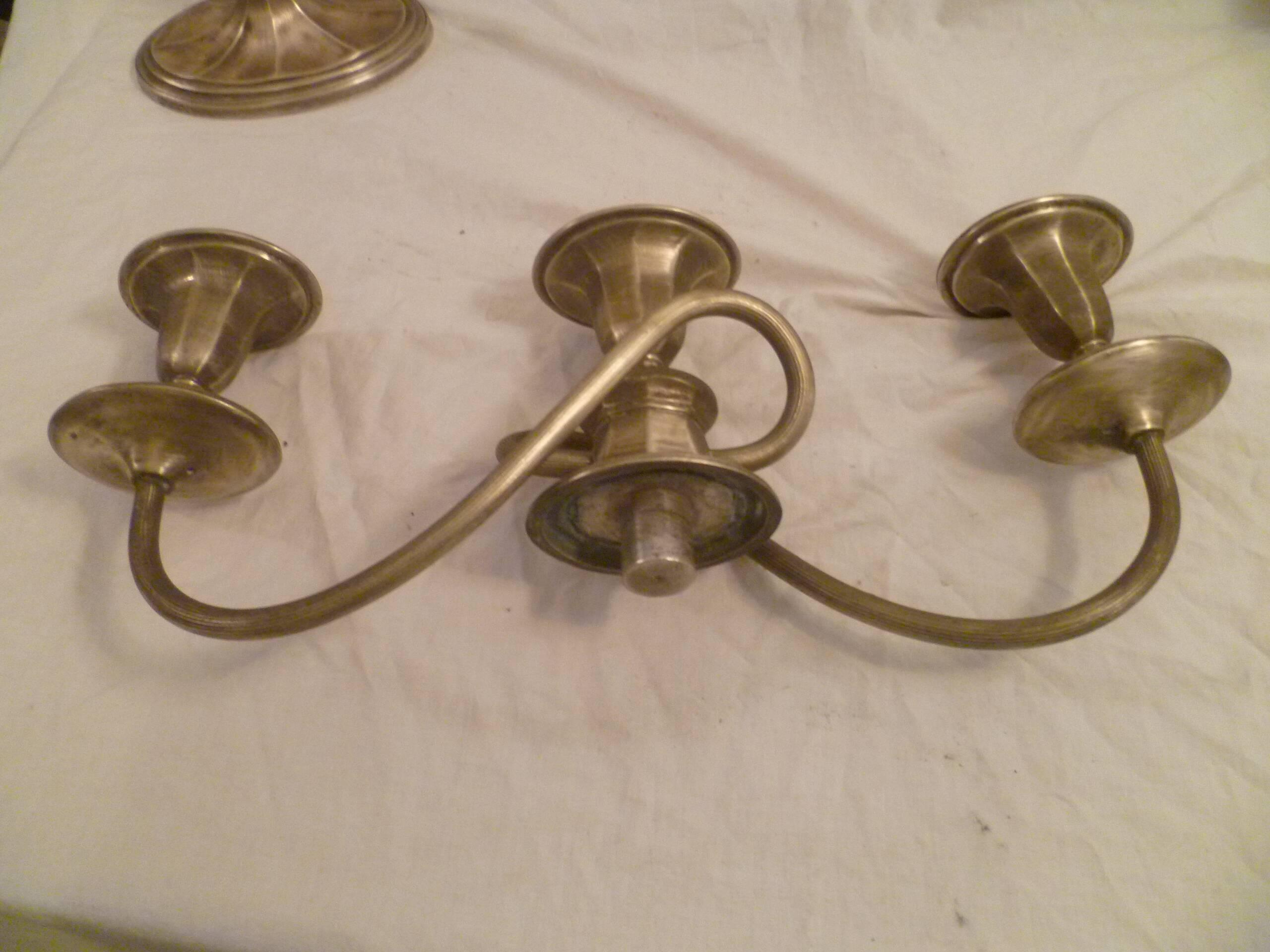 Large 3-light candlestick / candle holder in silver met. classic style