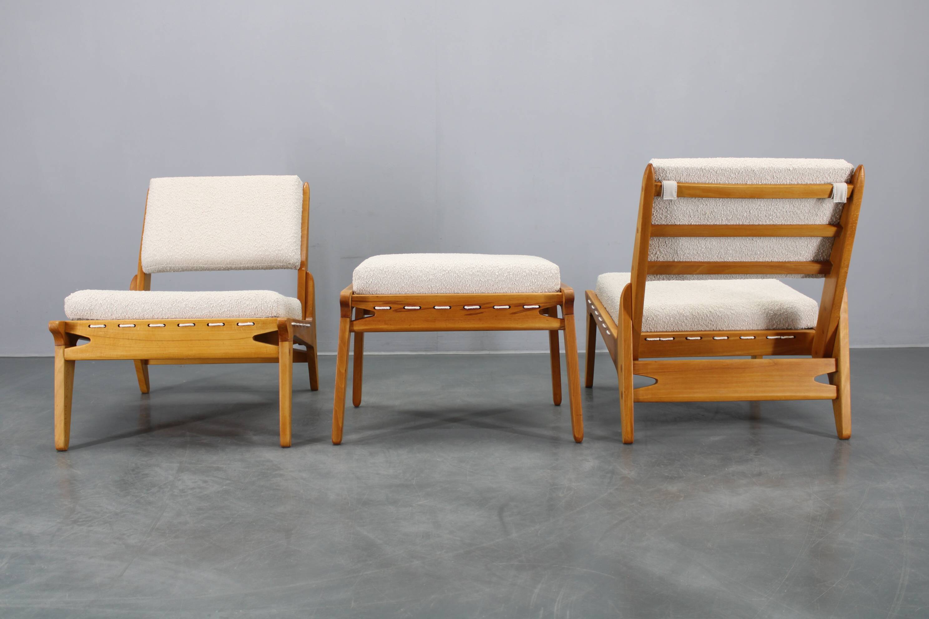 1950s pair of restored Uno and Osten Kristiansson "Hunting" chairs and ottoman
