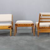 1950s pair of restored Uno and Osten Kristiansson "Hunting" chairs and ottoman