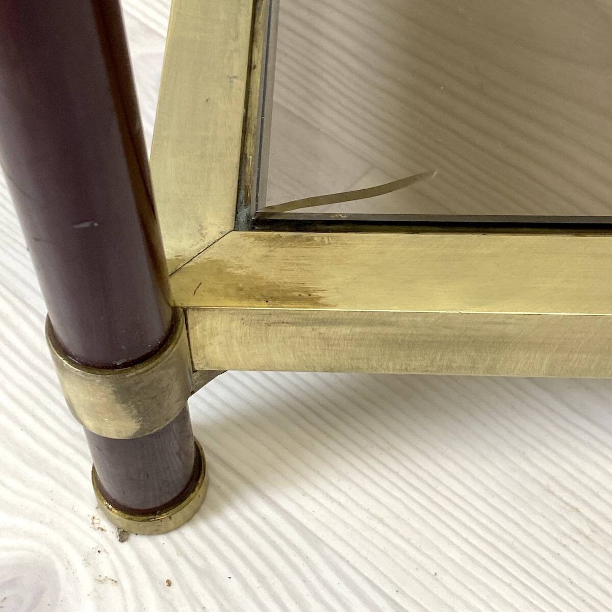 Vintage 1970s gold metal and smoked glass coffee table.