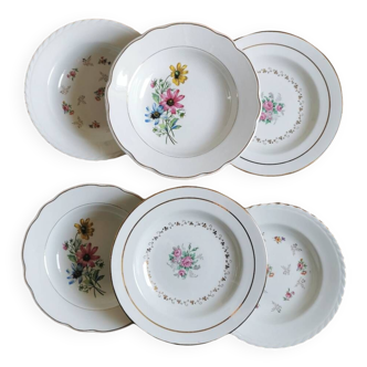 Vintage mismatched flowered soup plates