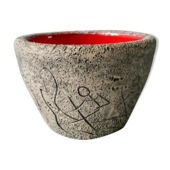 Red enamelled sandstone cup, Francis Triay, 50/60