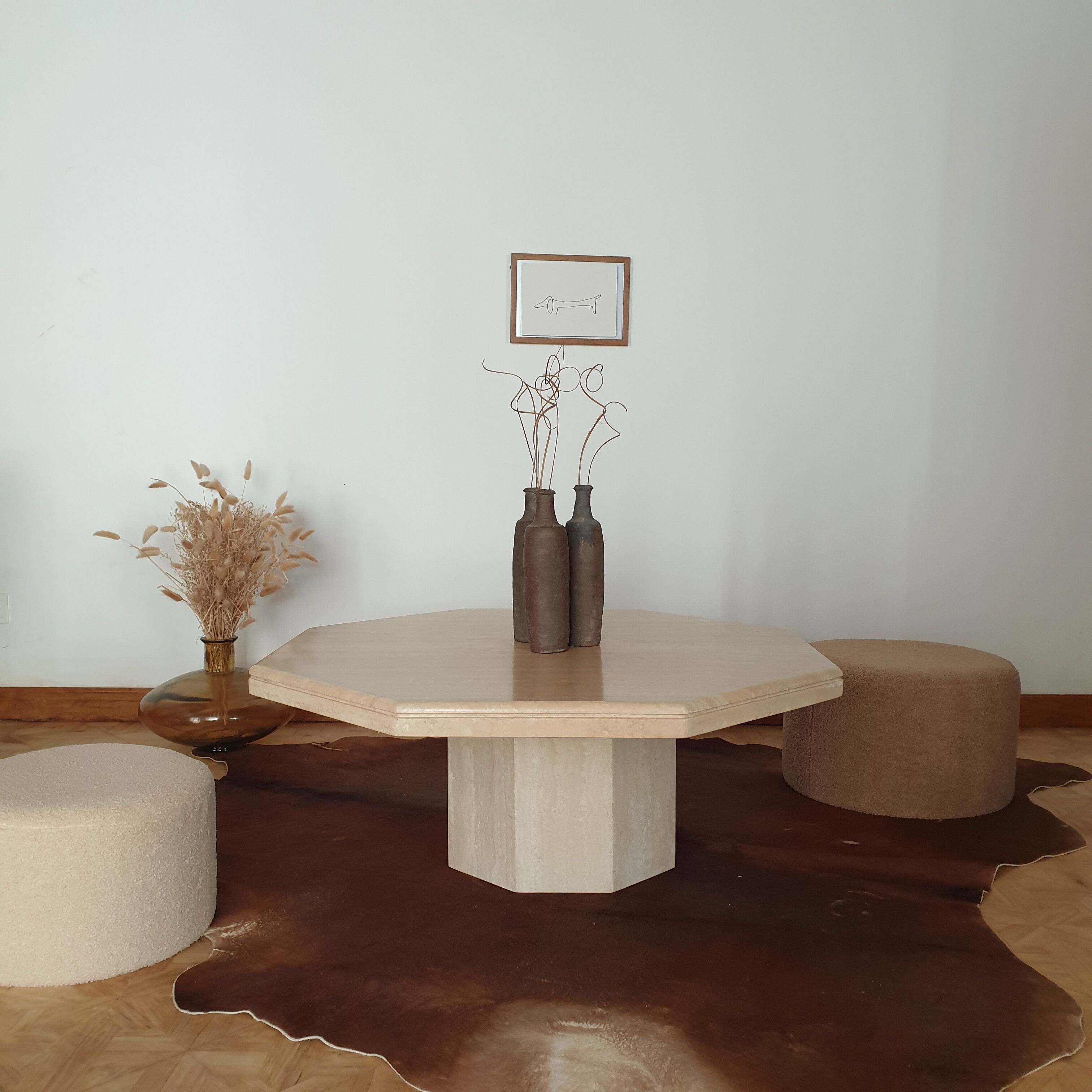 Coffee table in travertine marble Rochebobois vintage 80s