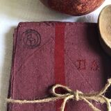 Old tea towel in linen and Burgundy cotton