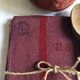 Old tea towel in linen and Burgundy cotton