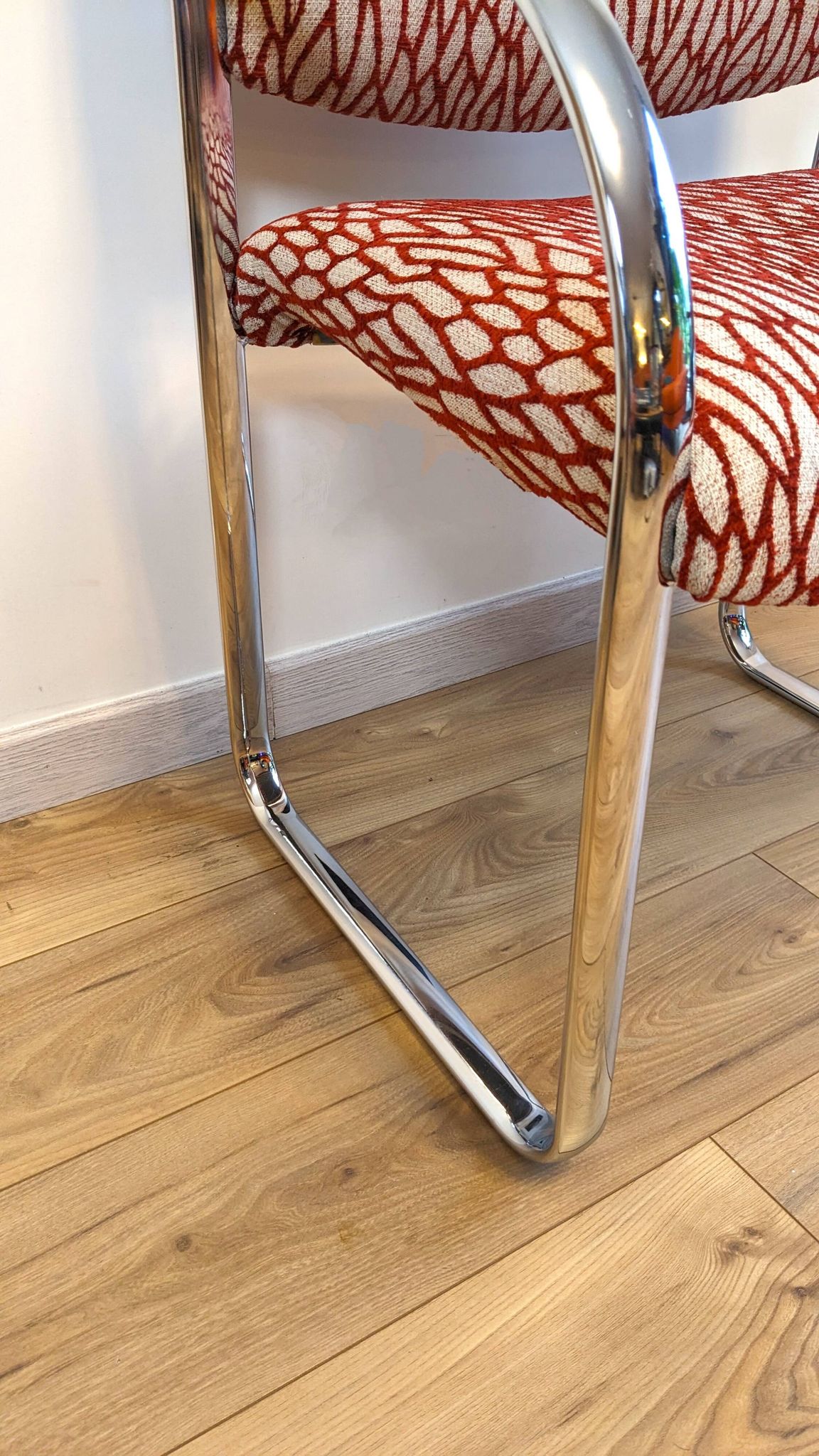 Vintage Strafor armchair in chrome tubular steel – organic fabric