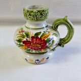 Vintage ceramic slip vase V Bassano pitcher decorated with porcelain flowers