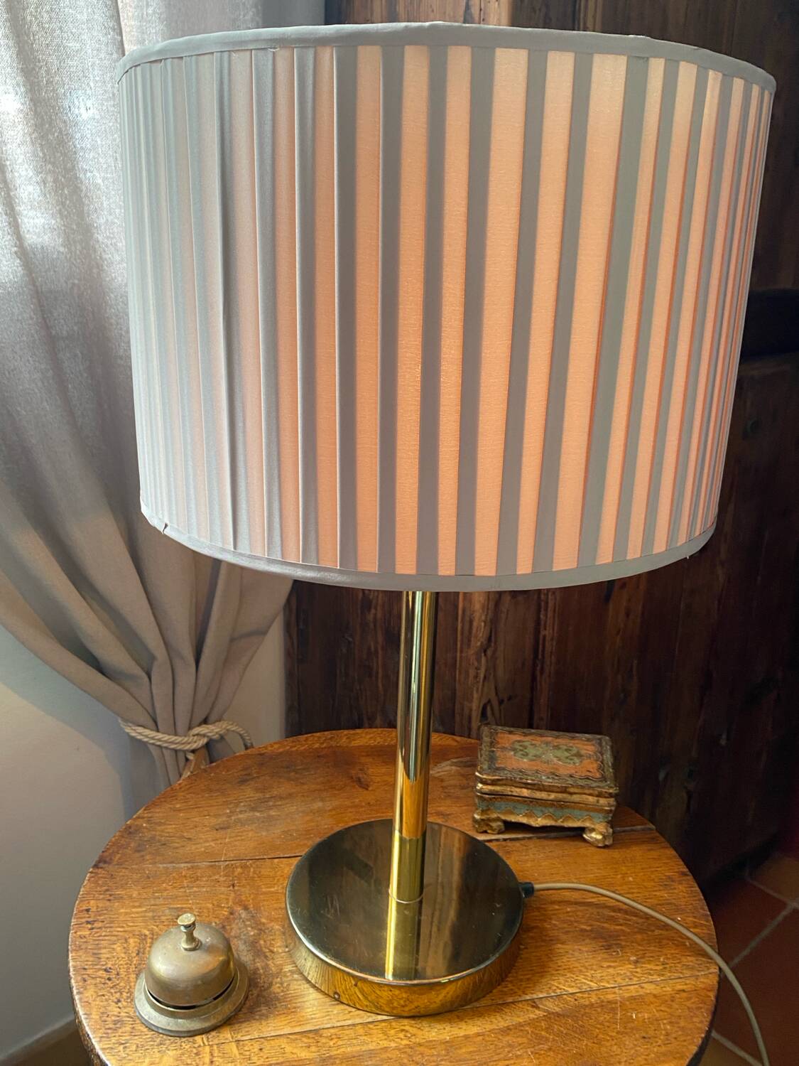 Brass lamp with pleated shade