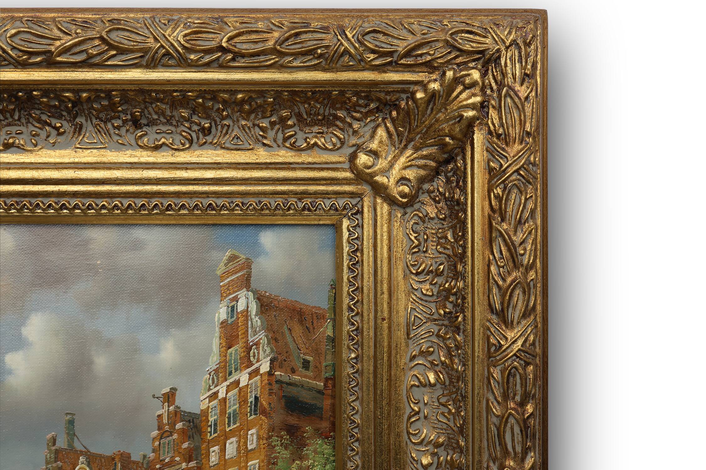 Realistic oil painting with baroque frame by Jan Berkhout (1937), The Netherlands
