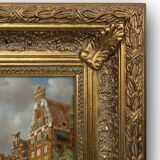 Realistic oil painting with baroque frame by Jan Berkhout (1937), The Netherlands