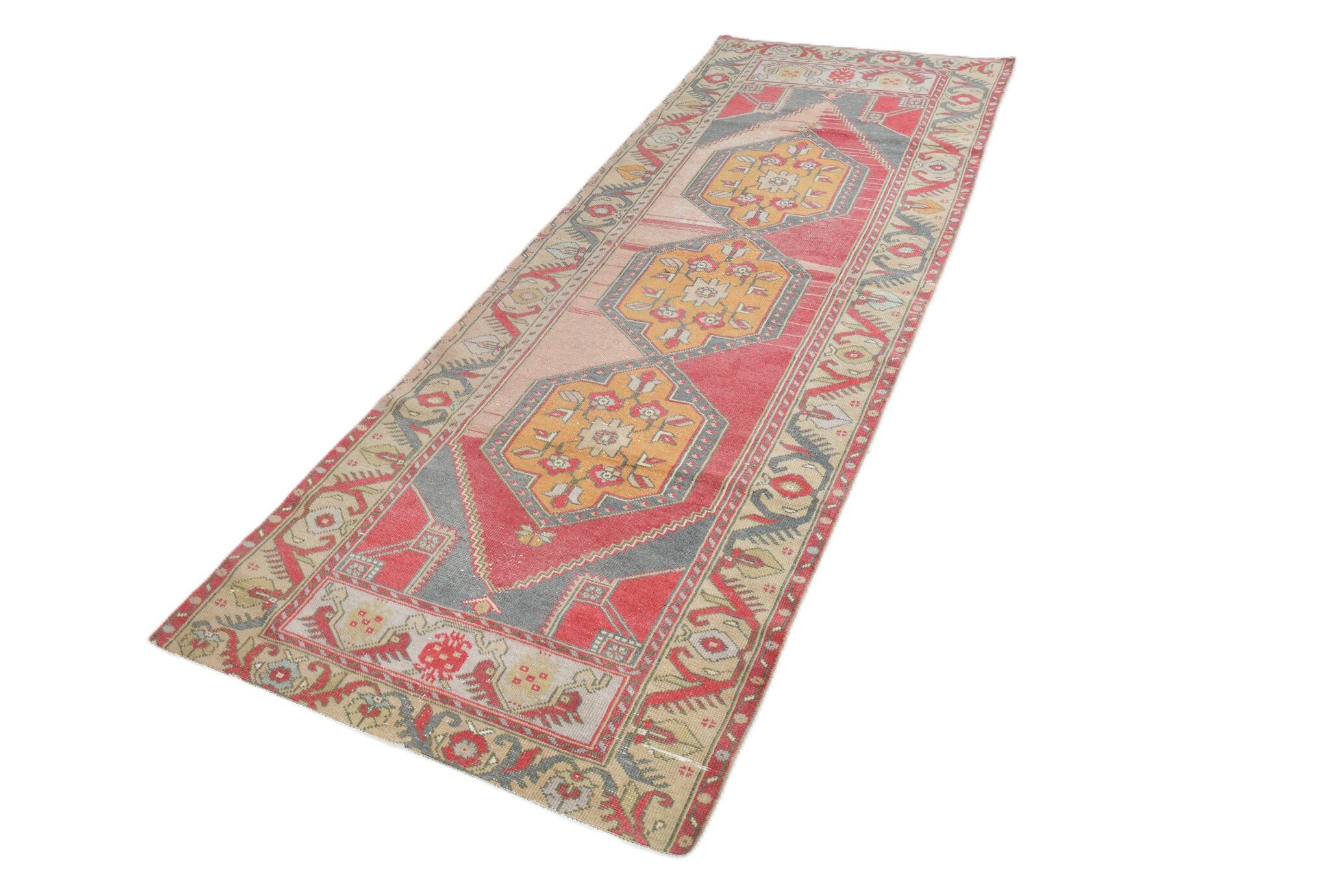 Vintage Red Blue Persian Runner Rug, 104x280Cm