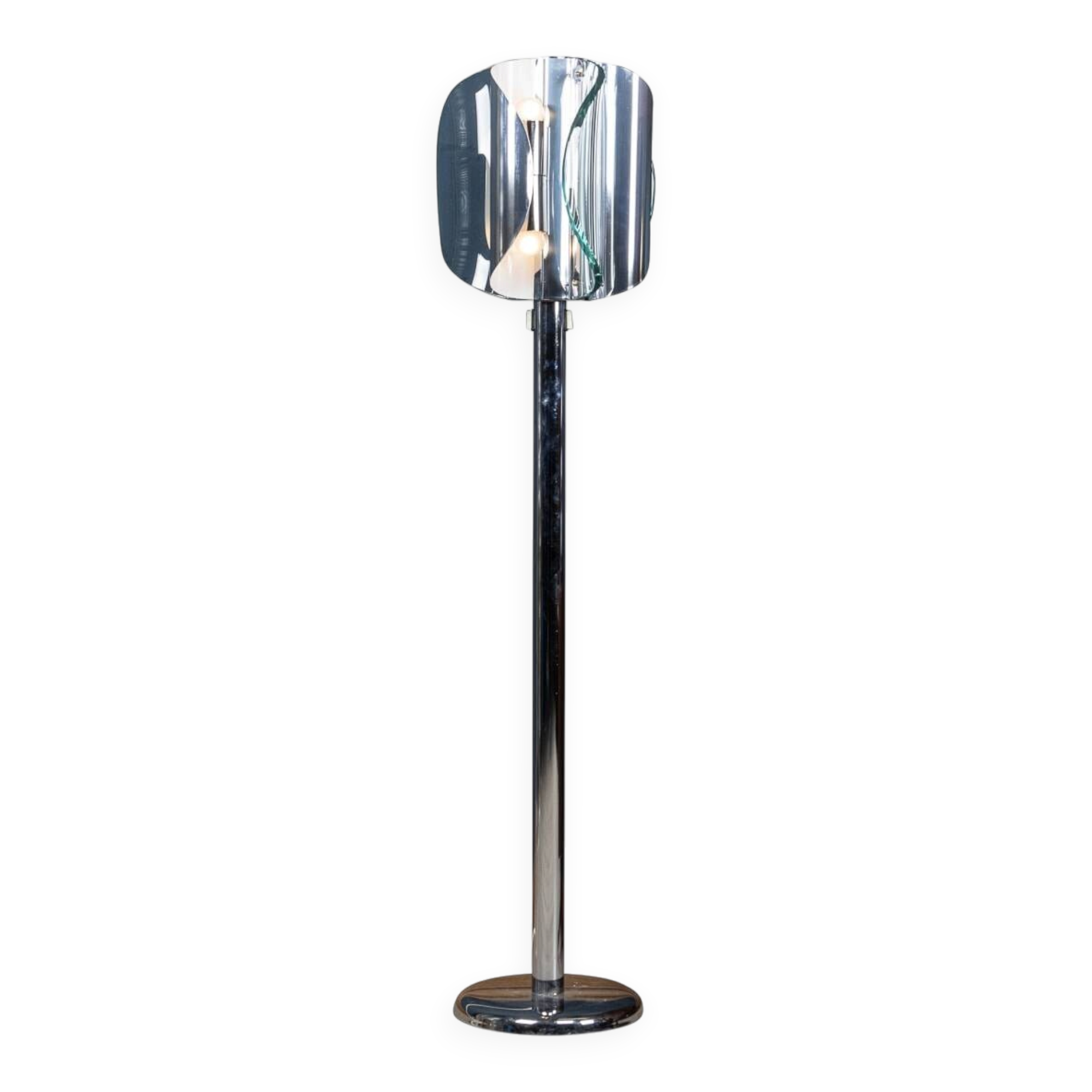 20th century italian chrome & glass floor lamp attributable to max ingrand
