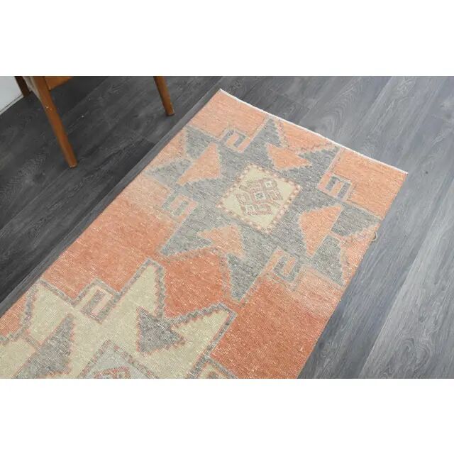 1970s Turkish Oushak Handmade Wool Cotton Orange Runner Rug 81x265