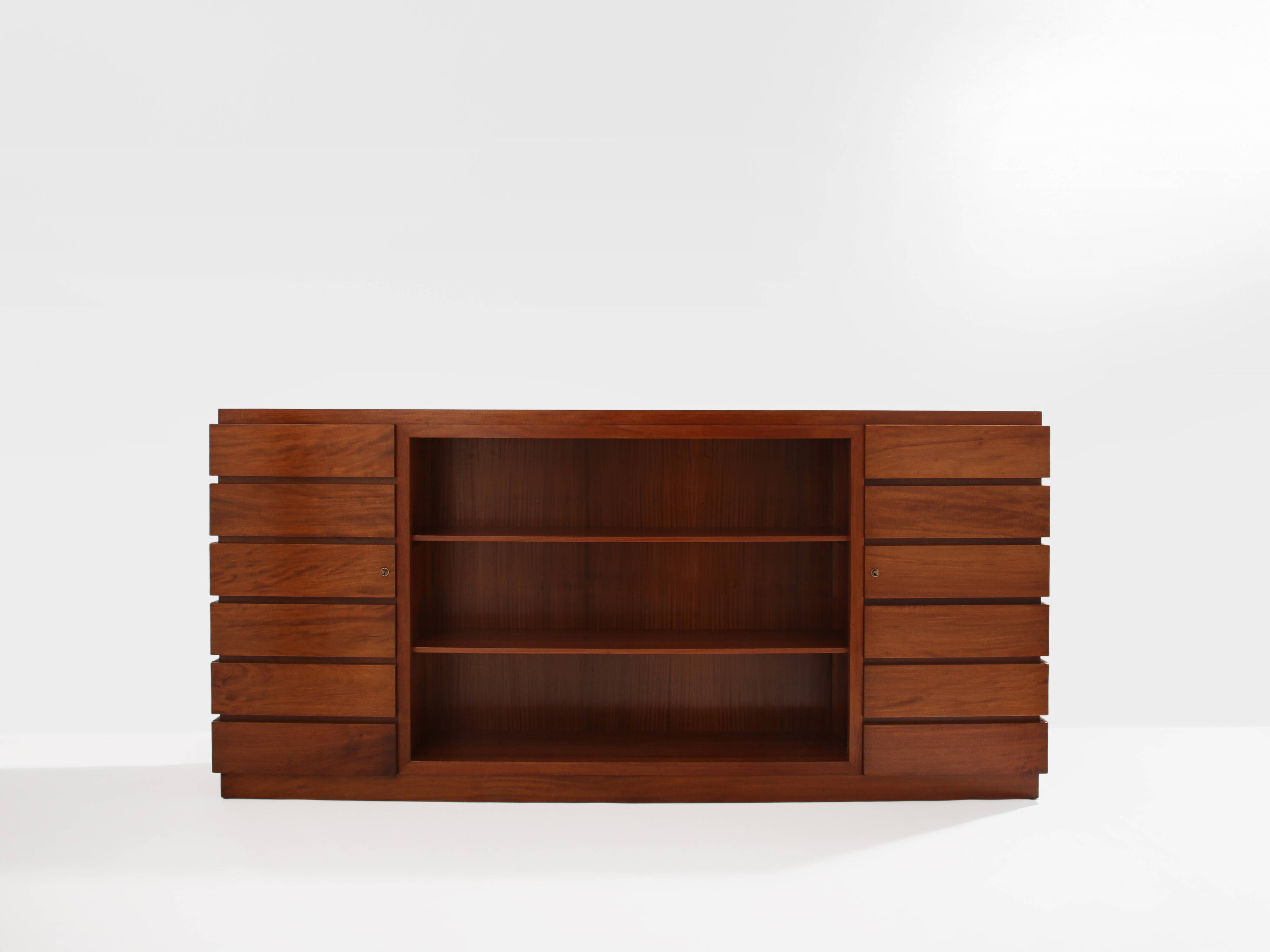 Large modernist cabinet with two doors in mahogany from around 1940.
