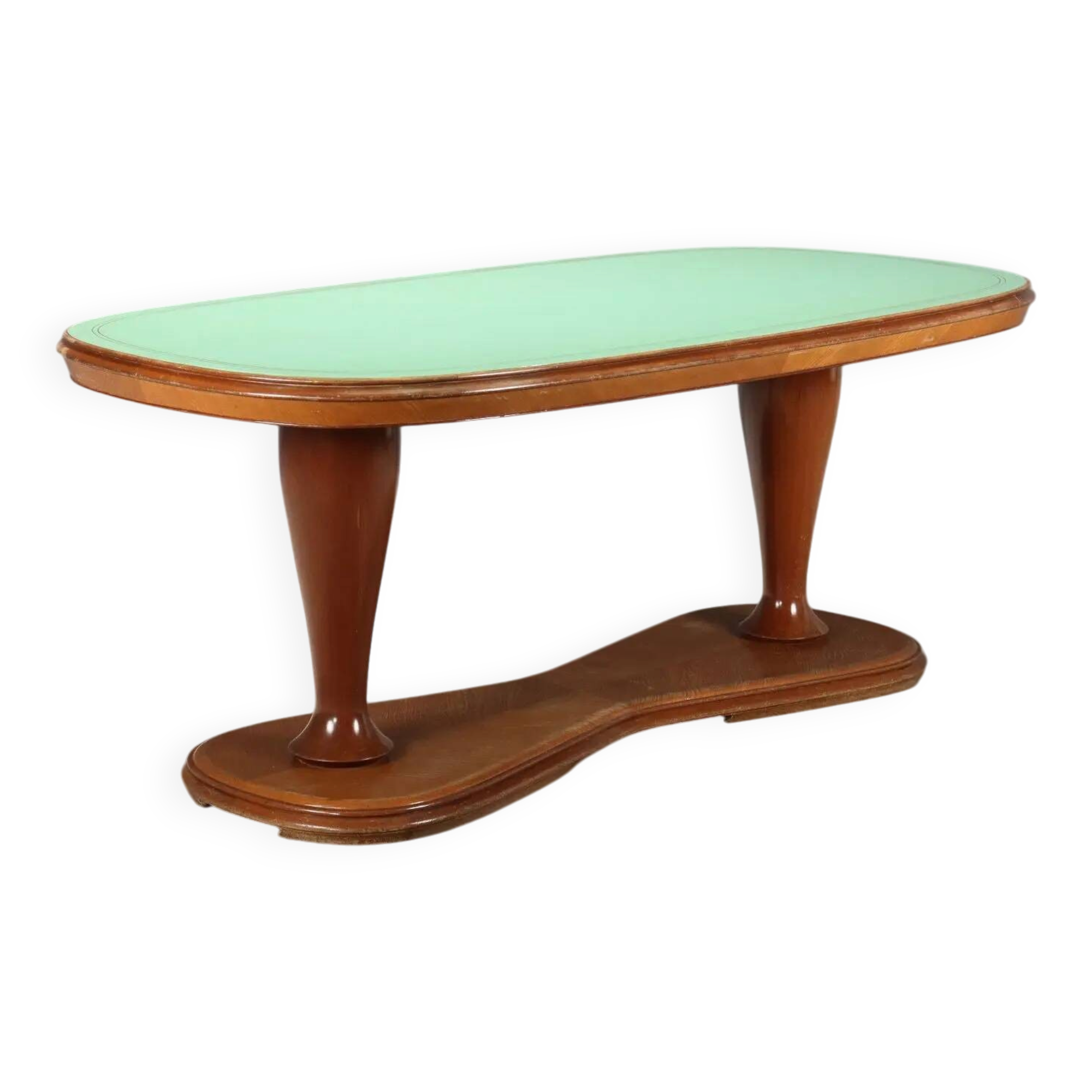 Vintage table in solid beech and glass, design, Italy, 1950s