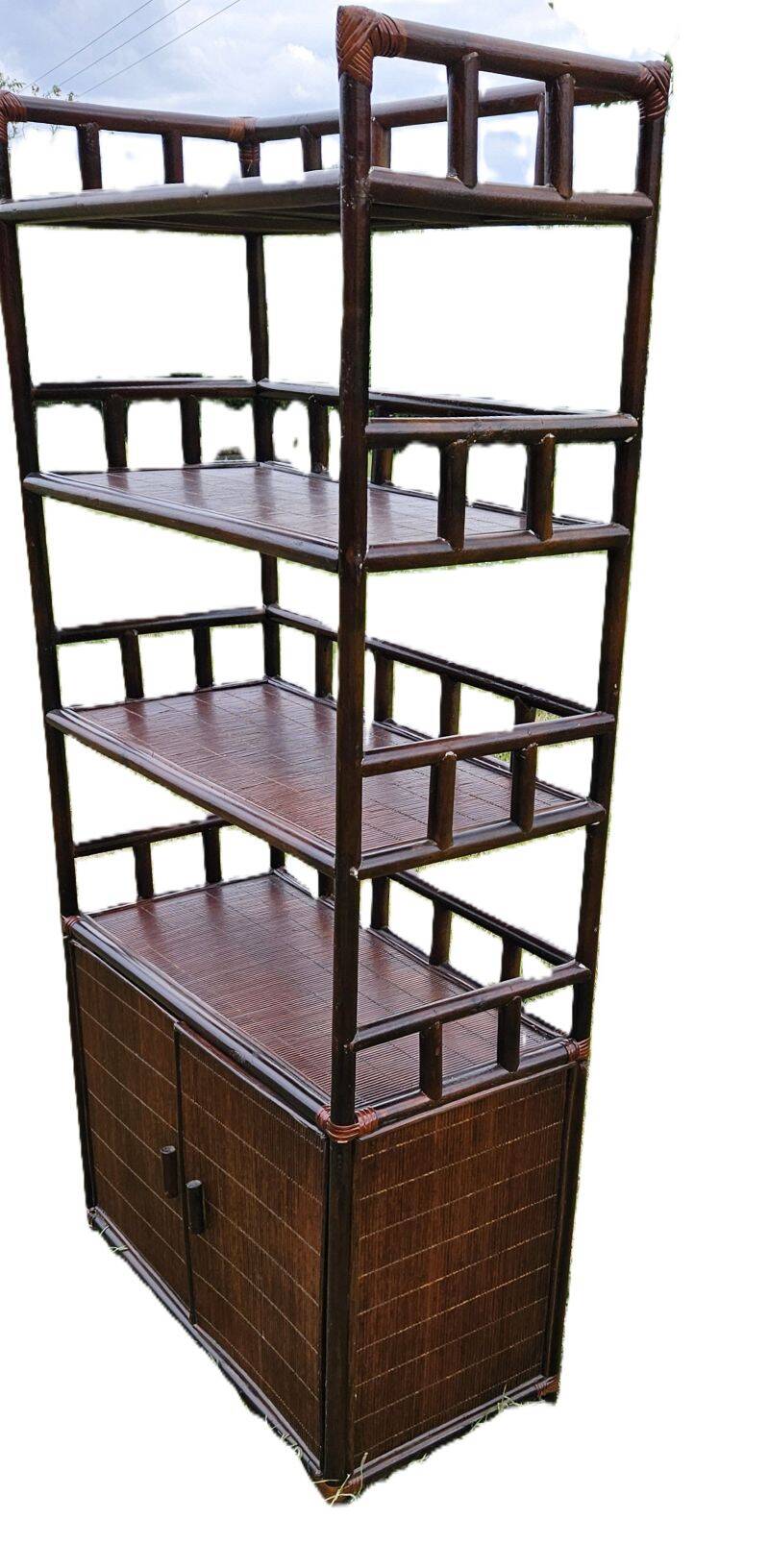 Vintage rattan and bamboo shelf