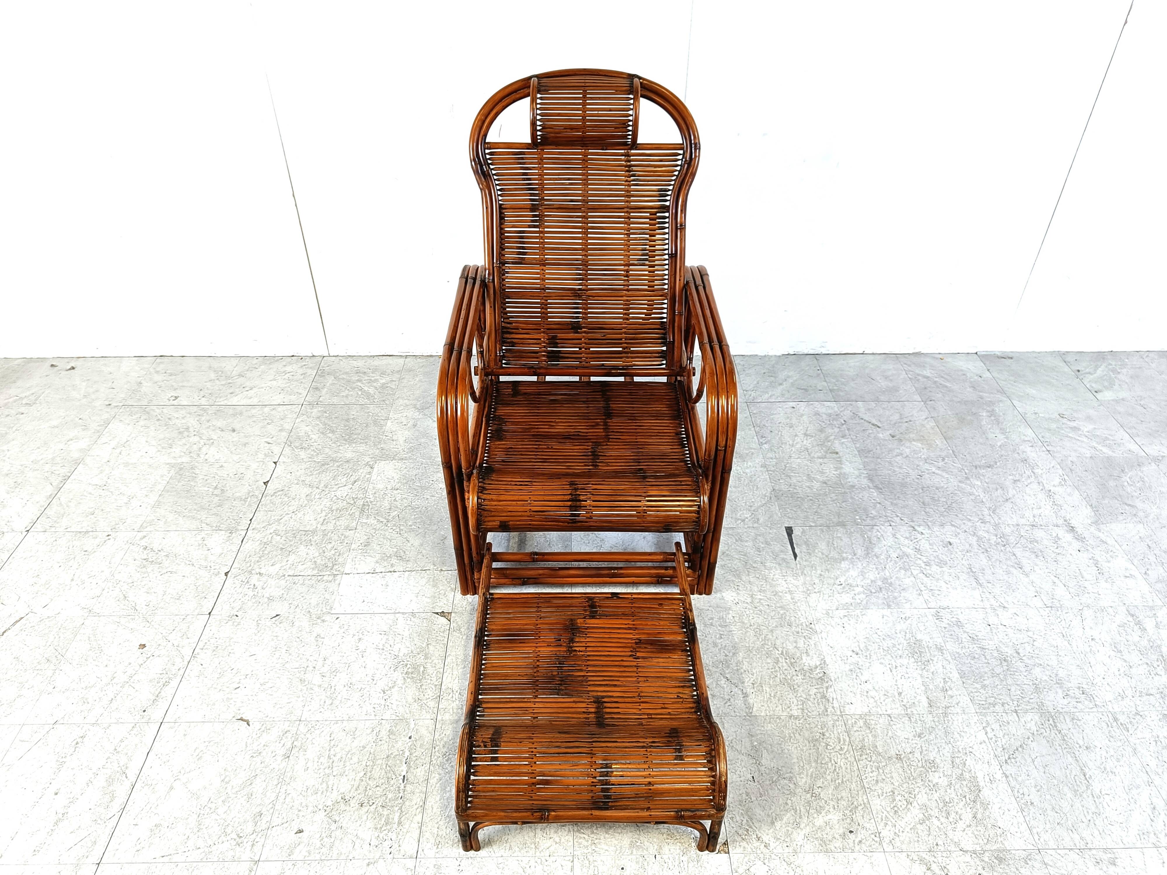 Chaise de jardin vintage en rotin et bambou, 1950