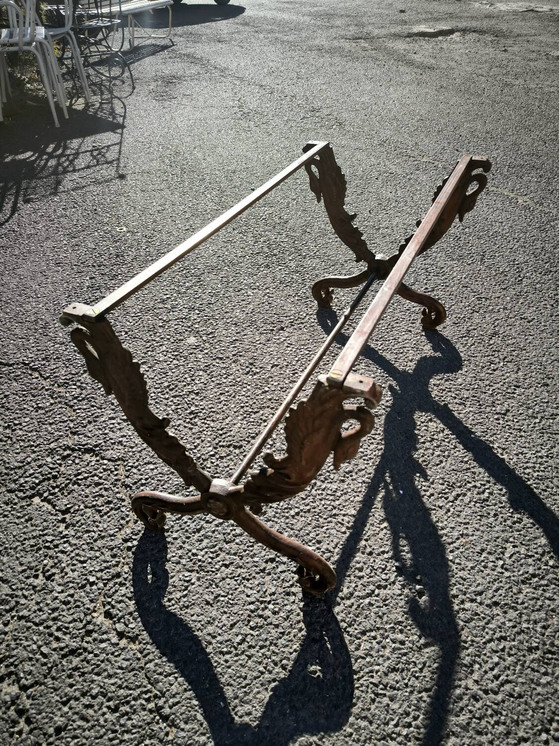 Cast iron and marble swan-neck coffee table