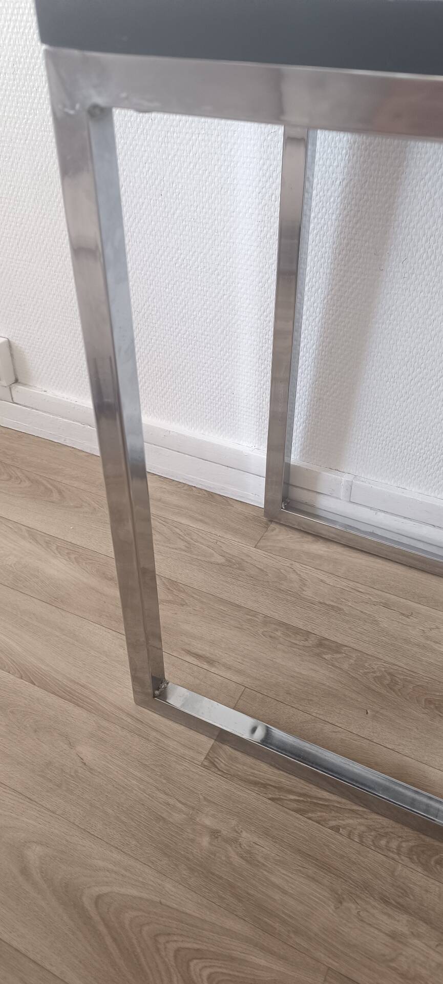 Contemporary C design side table — Heavy chrome steel and top