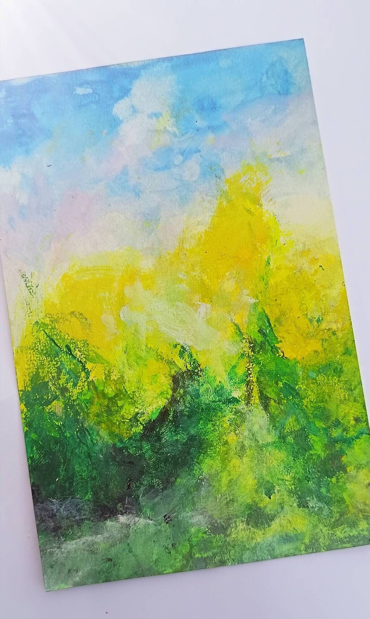 Original abstract painting – bright landscape – 15.5 x 24 cm