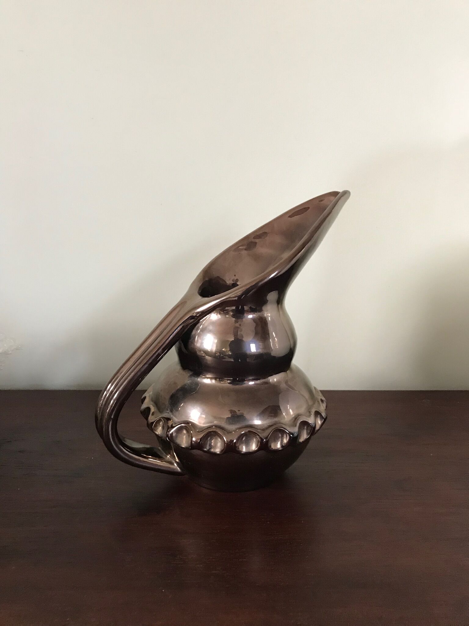 Pitcher ceramic iridescent signed Vallauris Giraud