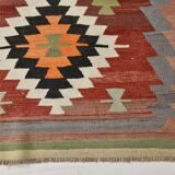 5x10 Dark Red Green Tribal Vintage Kilim Rug