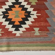 Tapis Kilim tribal vintage rouge foncé vert 5x10