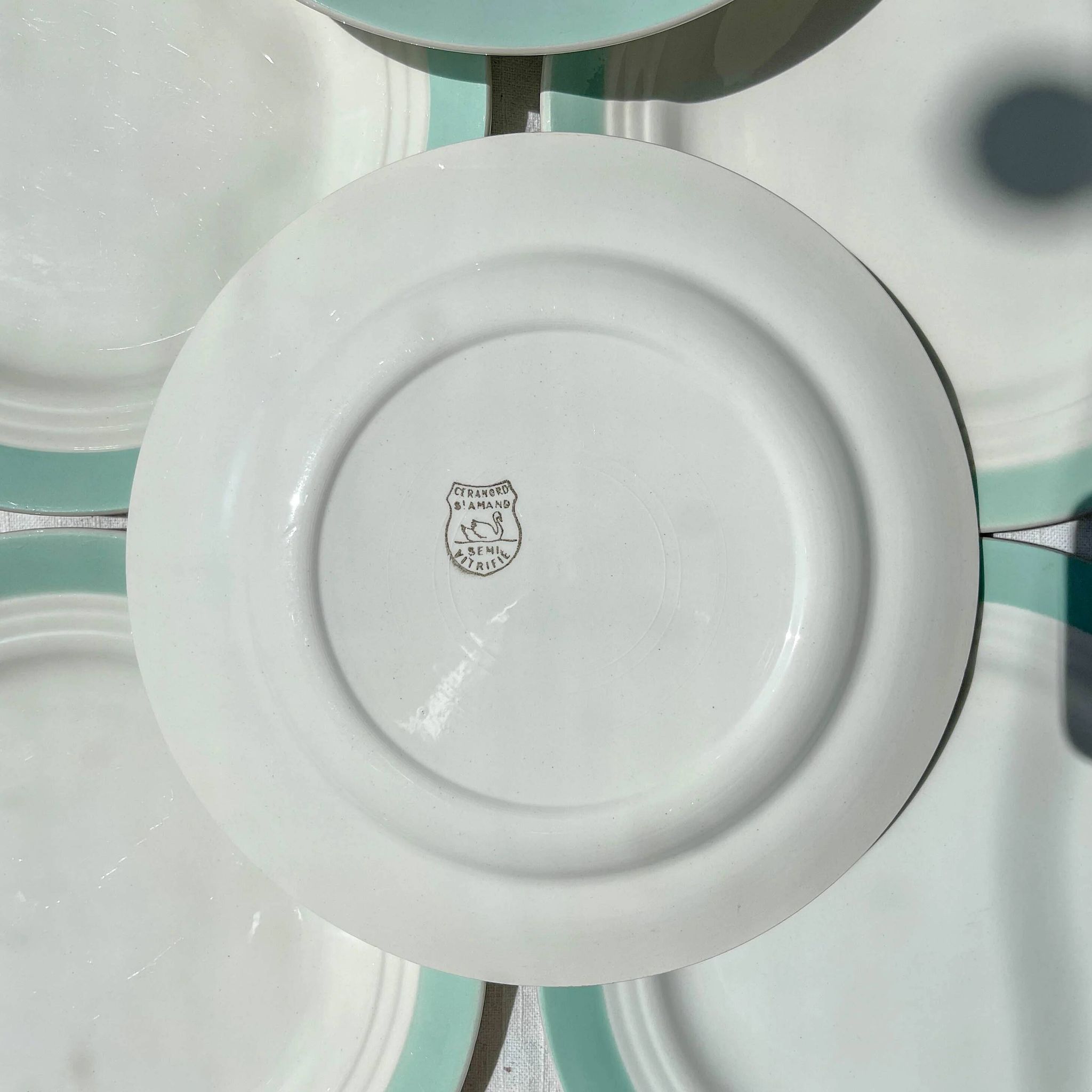 8 vintage French white and green porcelain plates from Céranord
