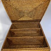 Boîte de rangement vintage en rotin tressé, à compartiments