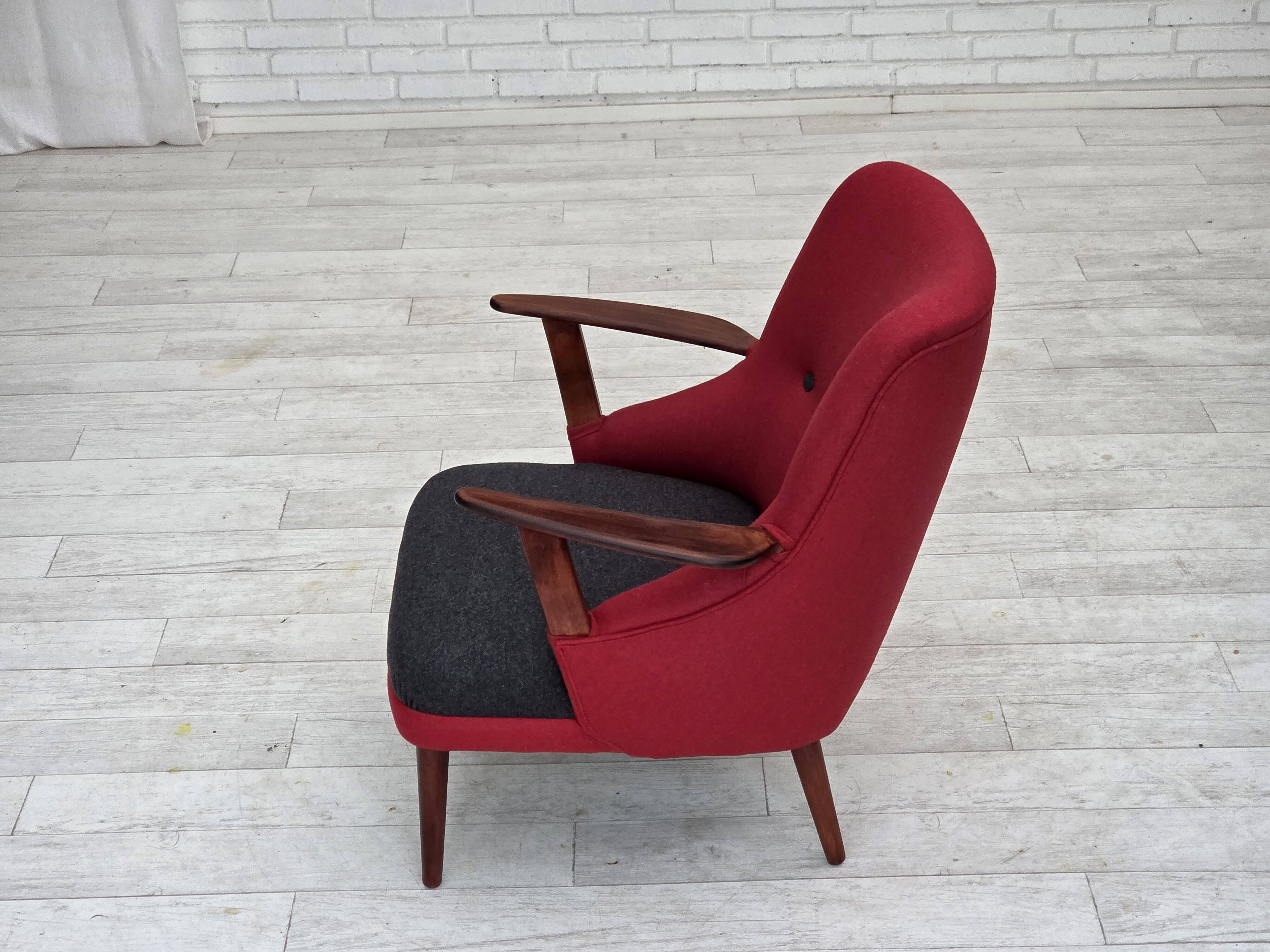 1960s, Danish designed armchair, reupholstered, furniture wool.