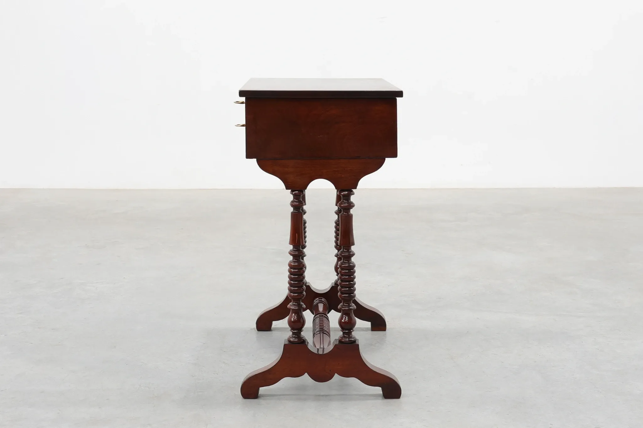 Louis Philippe Side Table with Two Drawers and Turned Twin Legs, France, 18