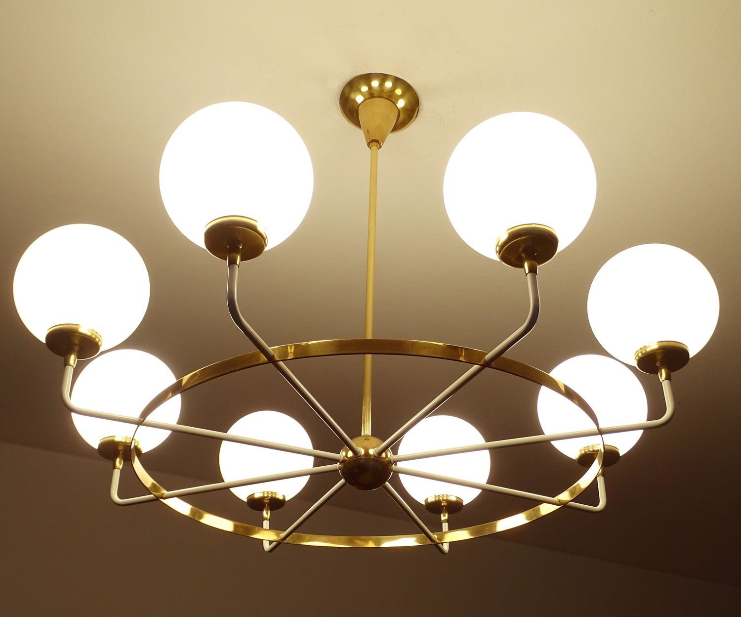Suspension XXL Vintage Italy, 50s, Brass and Glass