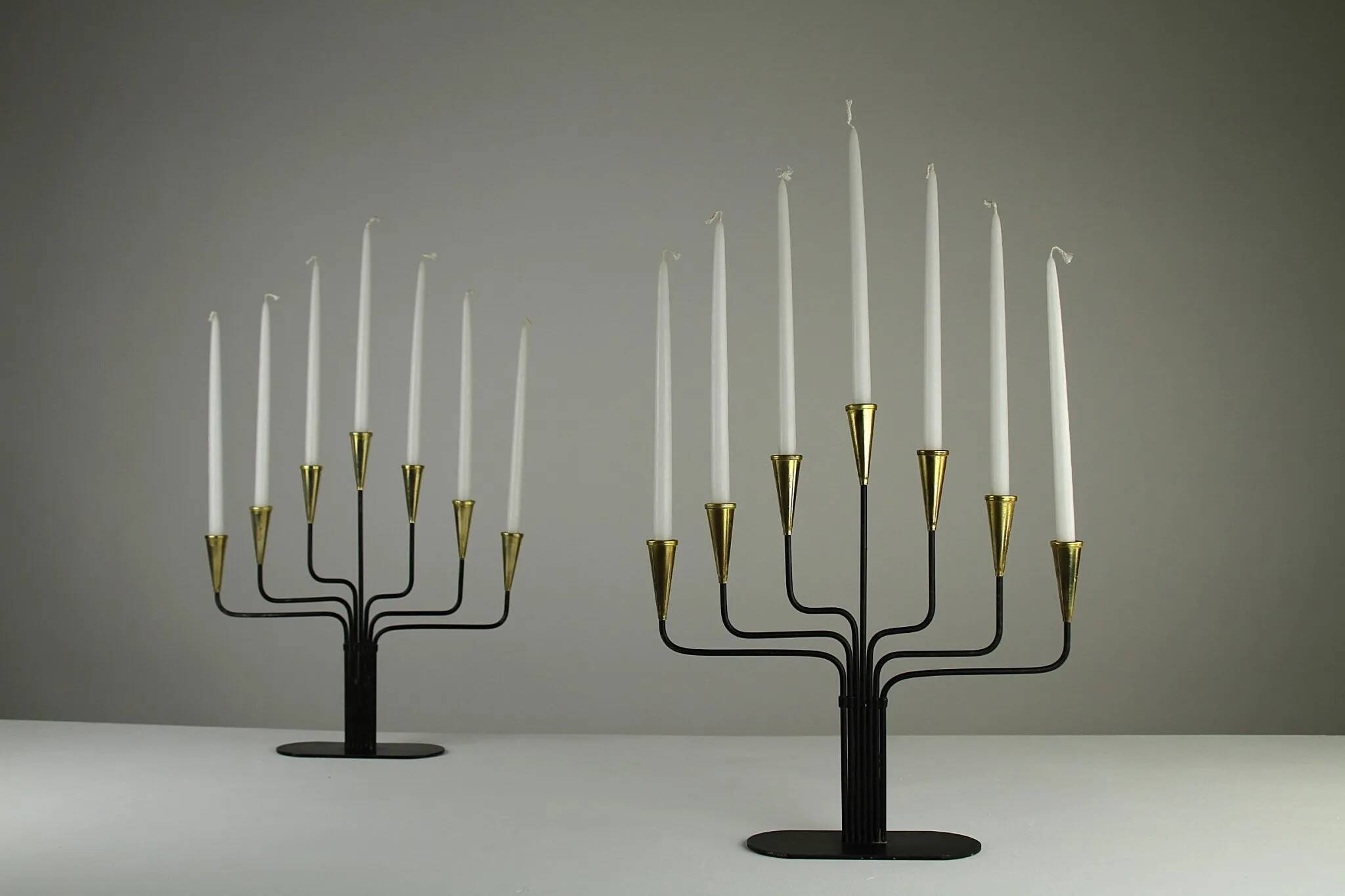 Pair of Seven-Candle Candelabras — Gunnar Ander for Ystad-Metall, Sweden, 1960s