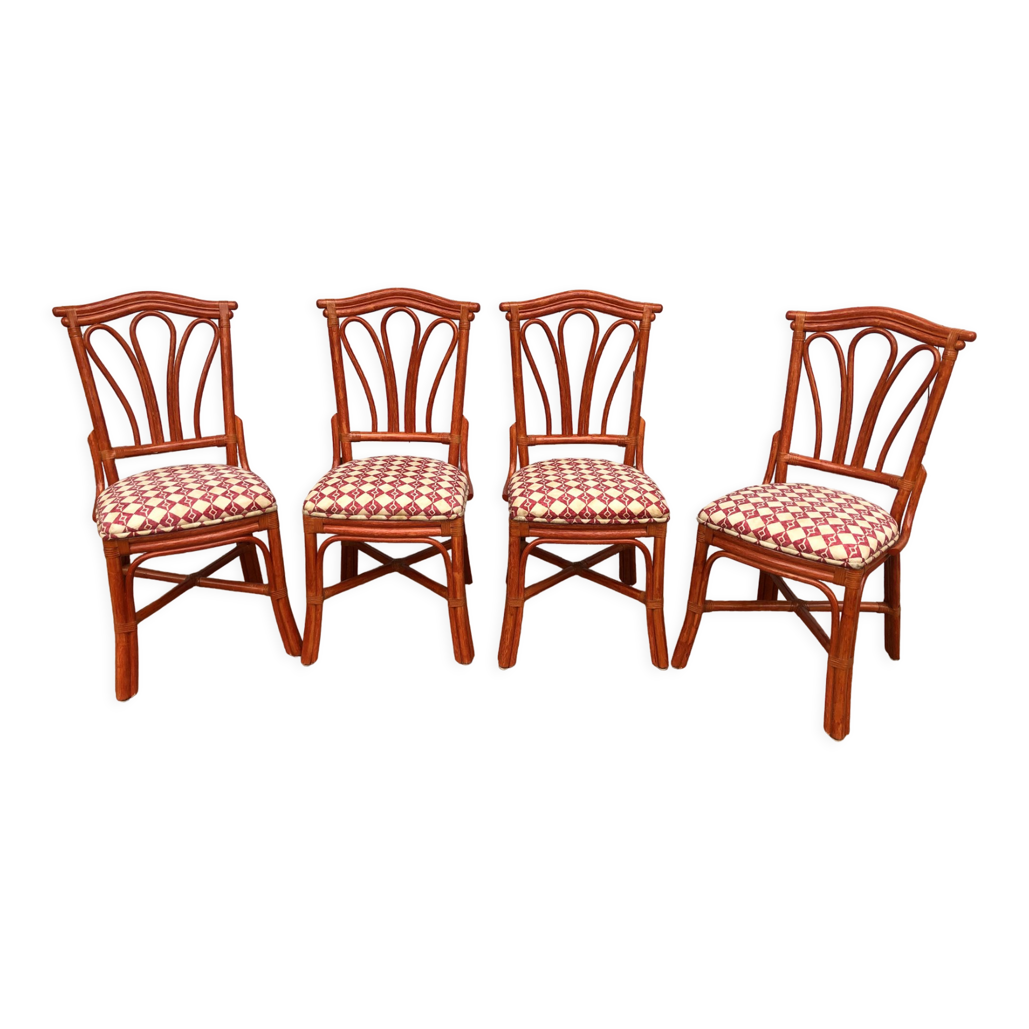 4 chaises bambou et cuir Roche Bobois 1960