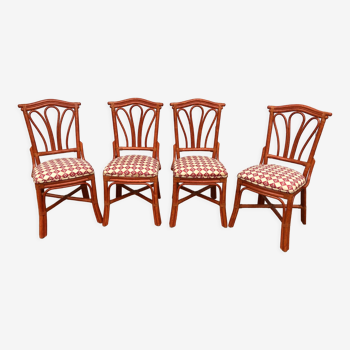4 chaises bambou et cuir Roche Bobois 1960