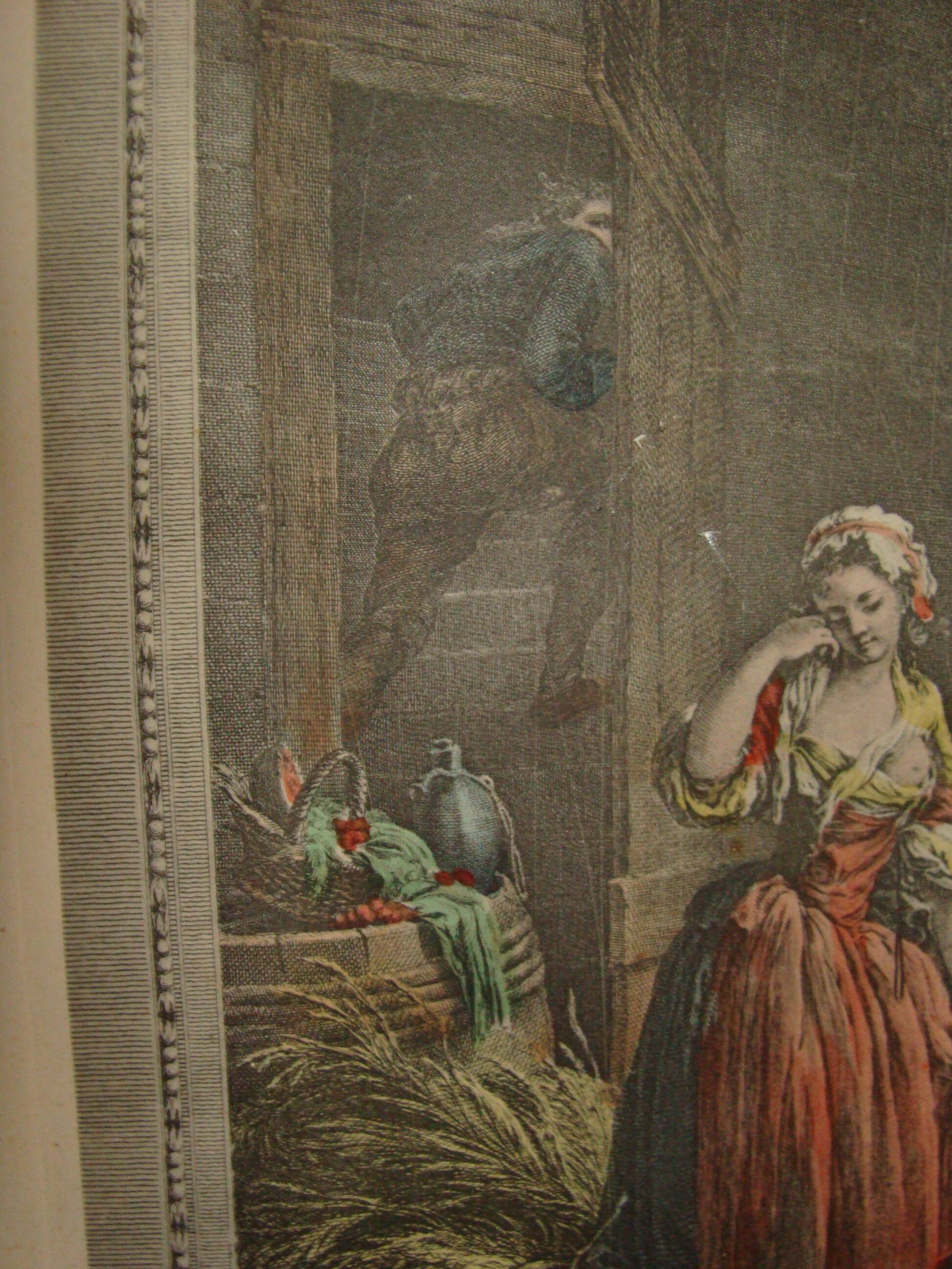 Engraving by Choffard "The Badly Guarded Girl"